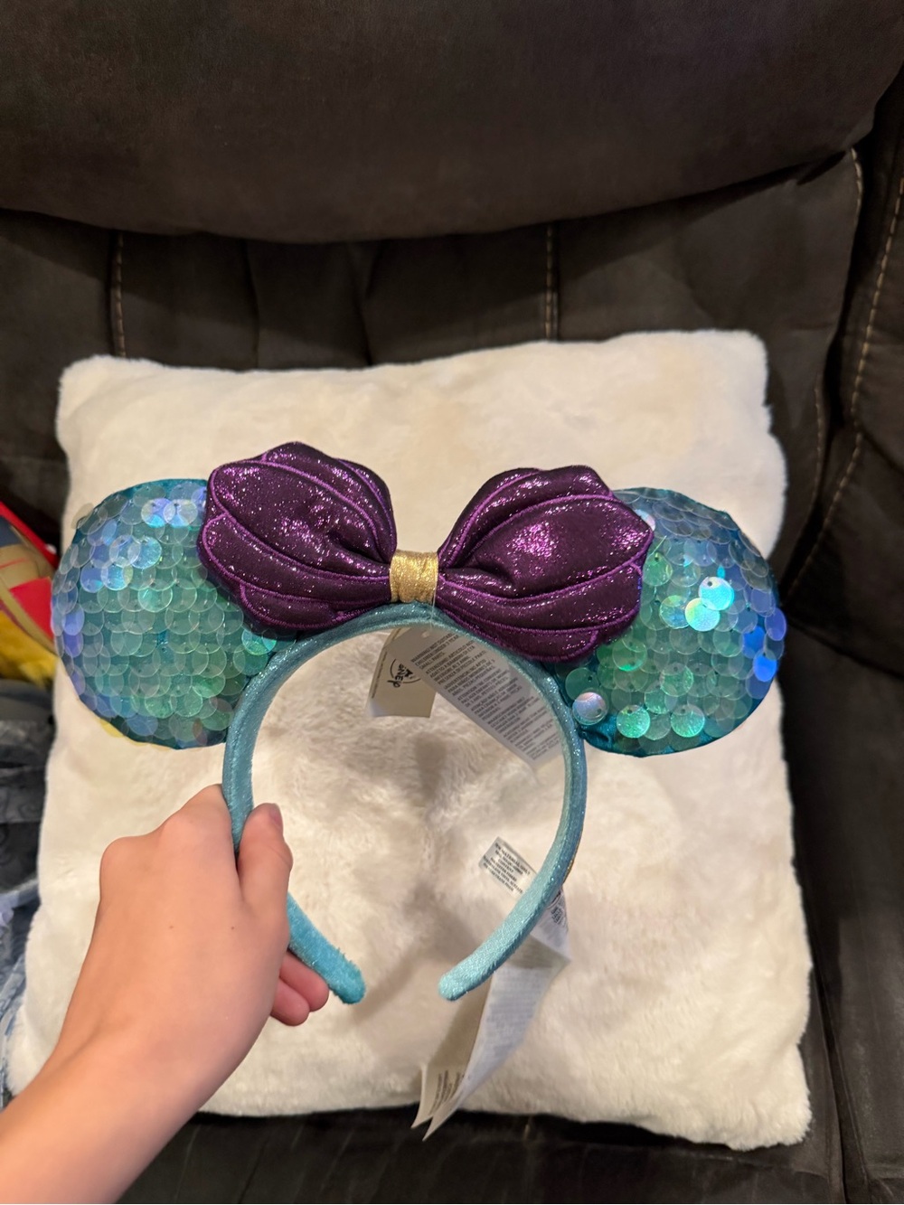 Disney Sequin Ariel Mermaid Ears with Purple Bow